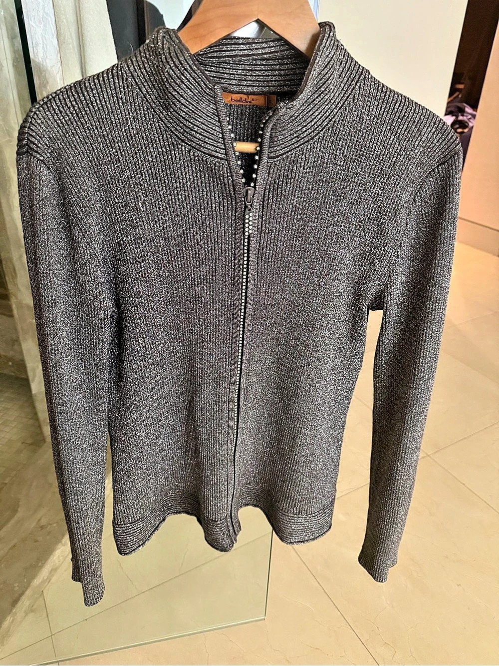 belledini Magical Metallic Zip Front Sweater XLarge Like New
